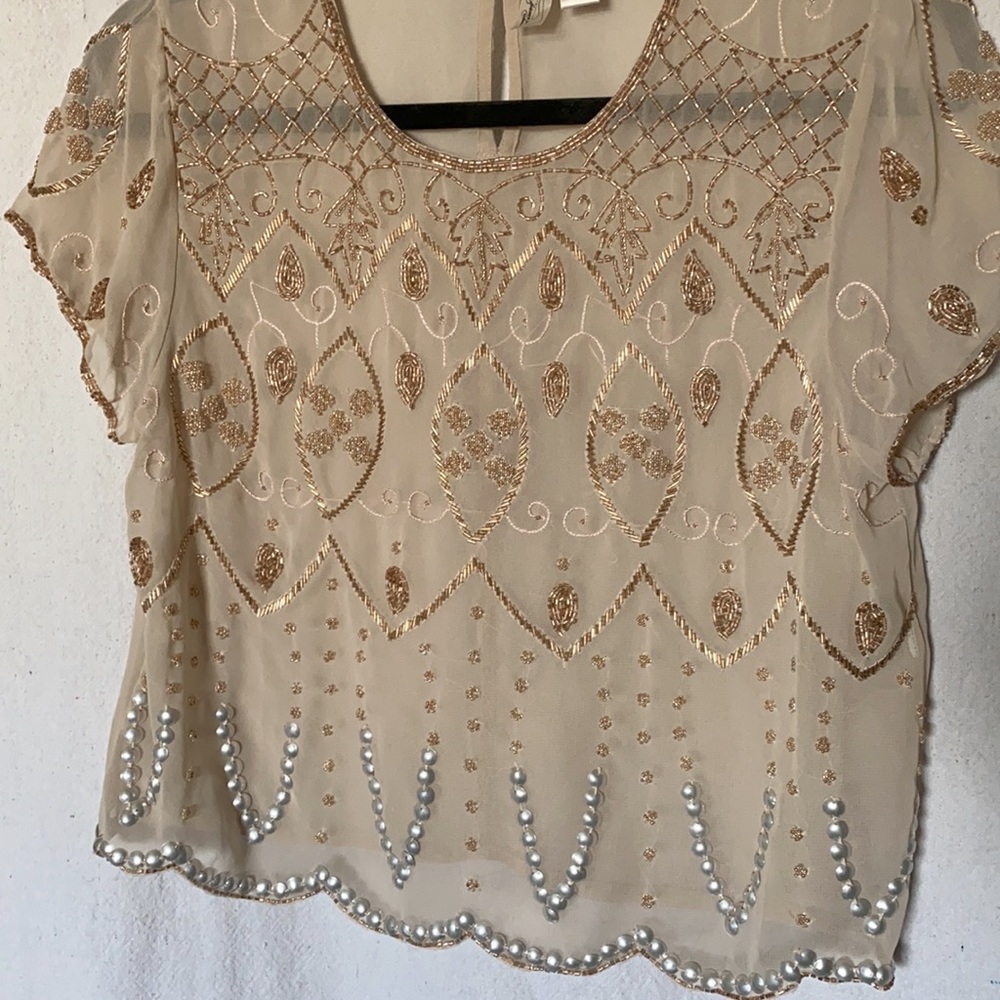 Light Pink, Gold/Silver Bead Sheer Top